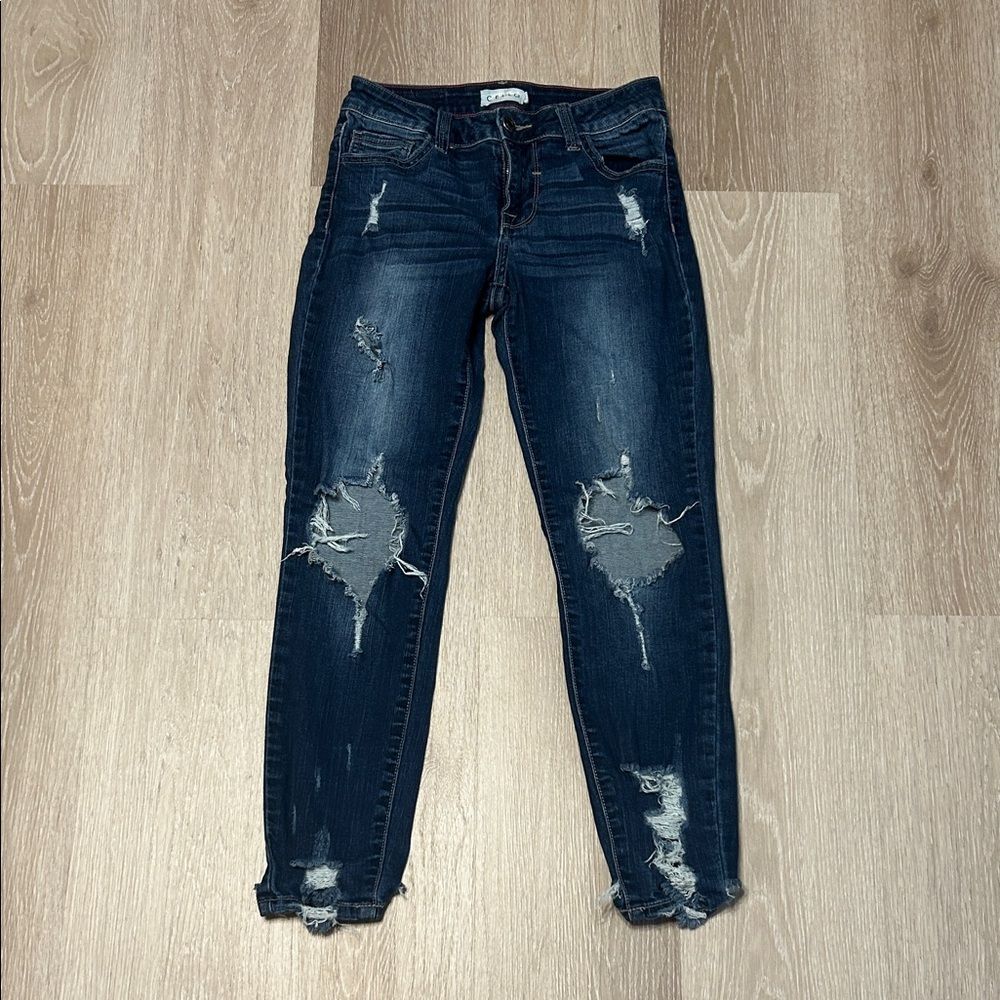 Cello Juniors Mid Rise Distressed Faded Denim Blue Jeans Sz 3